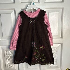 BLUEBERRI Boulevard Flower Embroidered 2 Piece Corduroy Dress Size 4T